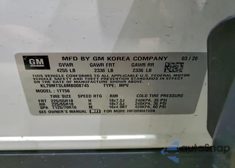 2021 Chevrolet Trailblazer Rs из США, поврежденный, VIN KL79MTSL6MB008745